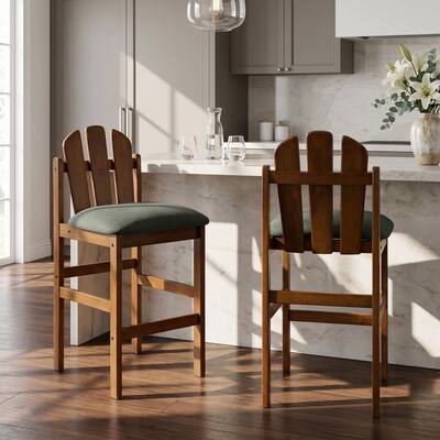 Bryvo Modern 26.5 in. H Walnut Finish Wood Frame Counter Stools with Green Upholstered Seat, (Set of 2)