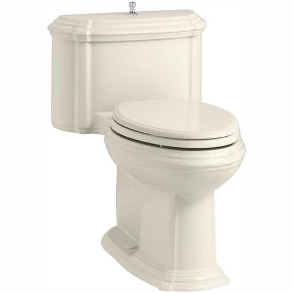 KOHLER Portrait 1-piece 1.28 GPF Single Flush Elongated Toilet with AquaPiston Flush Technology in Biscuit, Seat Included