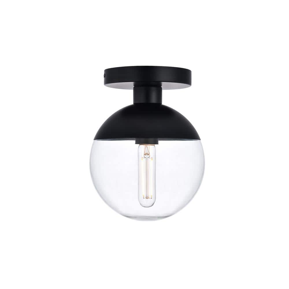 Timeless Home Ellie 8 in. W x 10 in. H 1-Light Black and Clear Glass Flush 