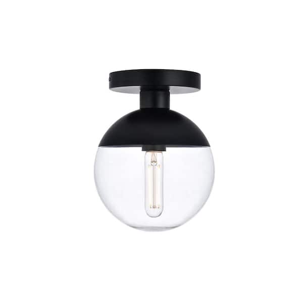 Unbranded Timeless Home Ellie 8 in. W x 10 in. H 1-Light Black and Clear Glass Flush Mount