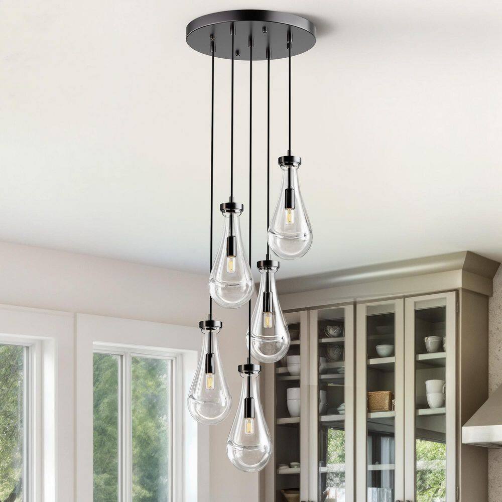 5-Light Black Modern Glass Raindrop Chandelier for Living Room, Kitchen Island with no bulbs included price history on PriceWatchPro