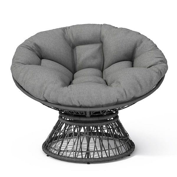 Tenleaf Gray Wicker 360 Degree Swivel Outdoor Lounge Chair with Gray Cushion