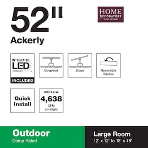 Ackerly 52 in. Indoor/Outdoor Integrated LED Brushed Nickel Ceiling Fan with Light Kit and 5 Reversible Blades