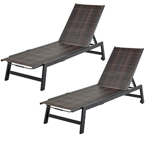 Patio PE Rattan Chaise Lounge Outdoor Recliner with 5-Level Backrest Backyard Poolside (2-Pieces)