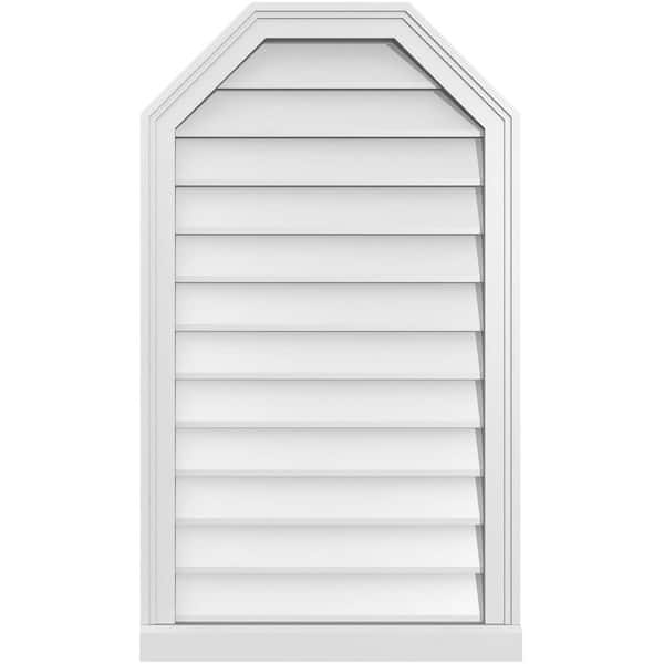Ekena Millwork 22" x 38" Octagonal Top Surface Mount PVC Gable Vent: Non-Functional with Brickmould Sill Frame