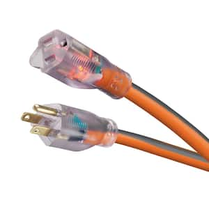 25 ft. 12/3 Heavy Duty Indoor/Outdoor Extension Cord with Lighted End, Orange/Grey