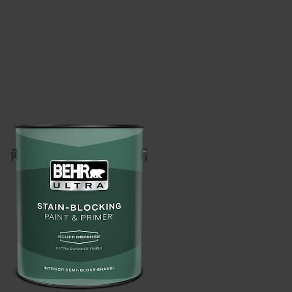 BEHR ULTRA 1 gal. #T13-3 Black Lacquer Extra Durable Semi-Gloss Enamel Interior Paint & Primer