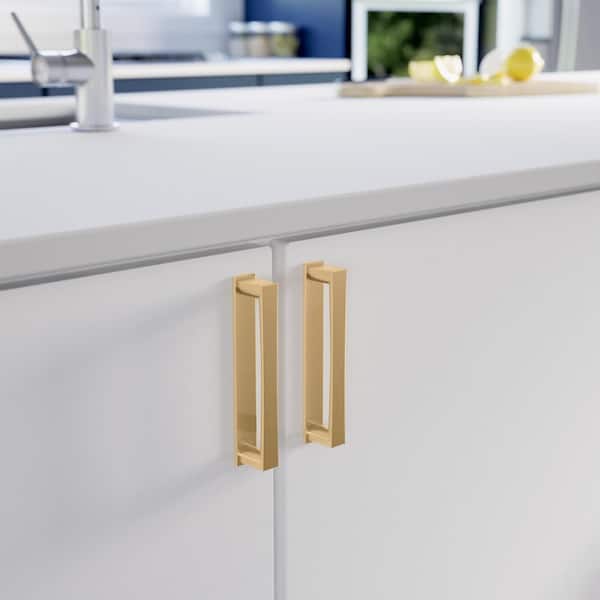 (10-Pack) Geometric Square Backplate 5-1/16 in. (128 mm) Modern Brushed Gold Cabinet Handle Drawer Bar Pulls