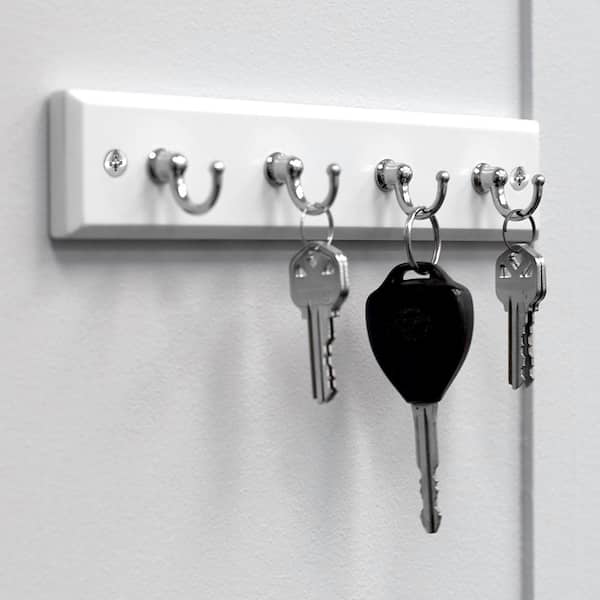 White 4-Hook Wall-Mounted Key Holder