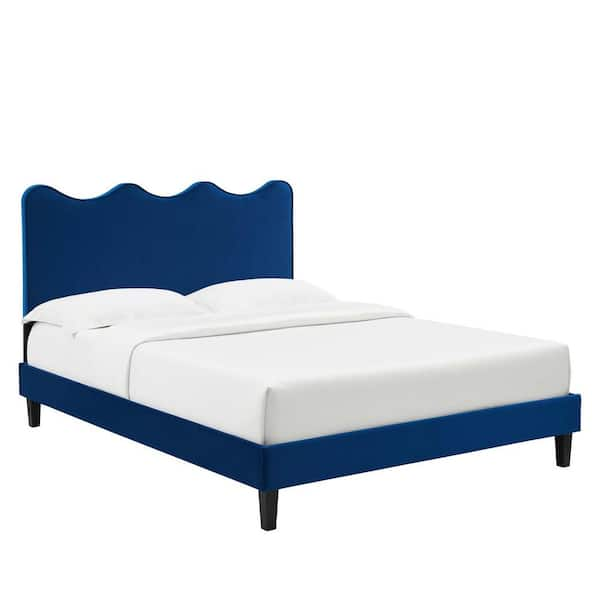 MODWAY Current Performance Velvet Twin Platform Bed In Navy MOD-6729 ...