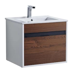 Alpine 20 in. W x 18.11 in. D x 19.75 in. H Bathroom Vanity Side Cabinet in Brown Walnut with White Ceramic Top
