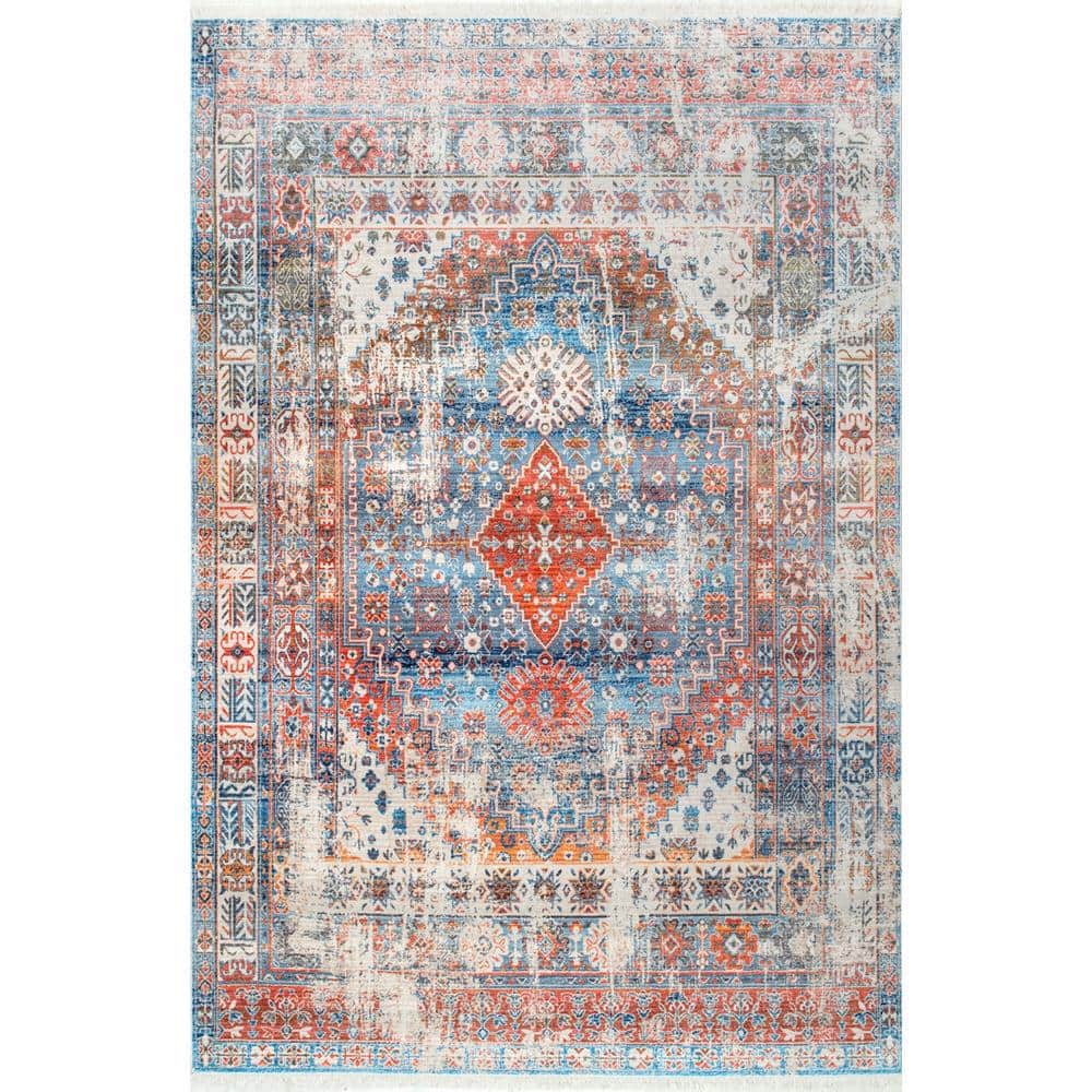 PC/タブレット タブレット nuLOOM Farley Medallion Fringe Blue 8 ft. x 10 ft. Area Rug KHMC07A-8010 -  The Home Depot