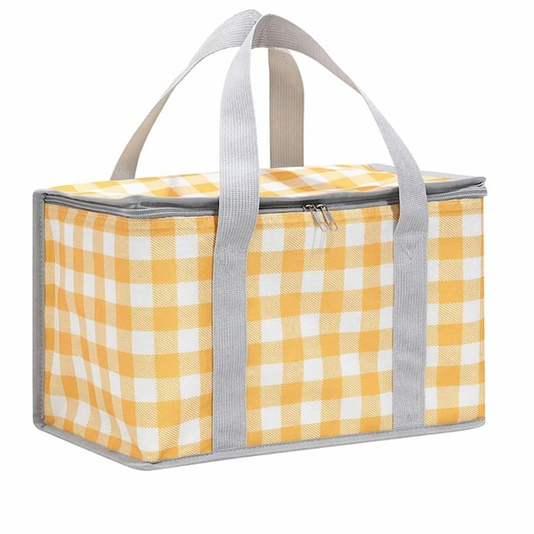 13.8 x 7.9 x 7.9 in Insulated Collapsible Cooler Bag with Zippered Top for Picnic Beach Outdoor Use Yellow