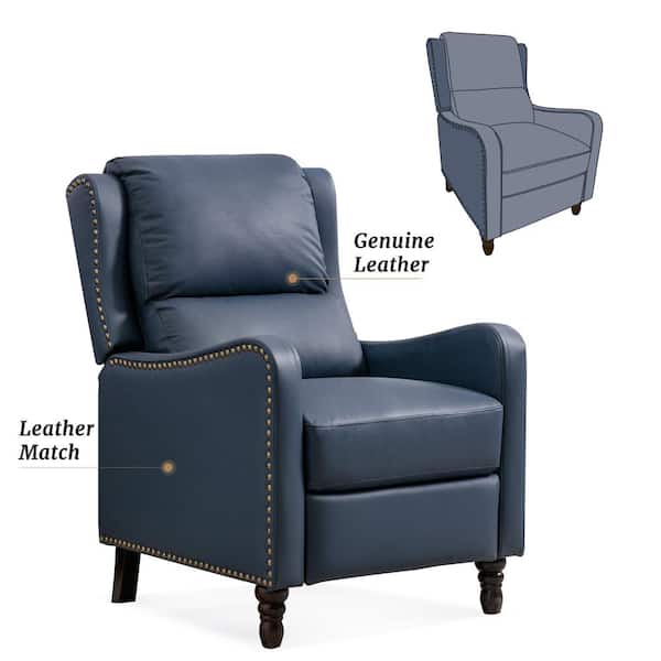 LUE BONA 26 in. W Navy Genuine Leather Recliner Chair with Wooden