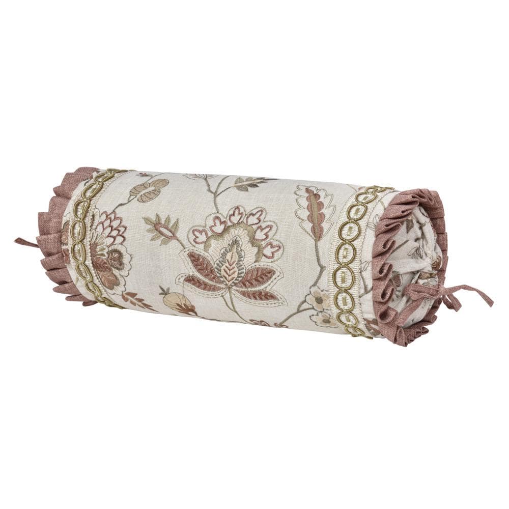 Safia Linen Polyester Floral Neckroll Pillow 7 in. L X 17 in. W.