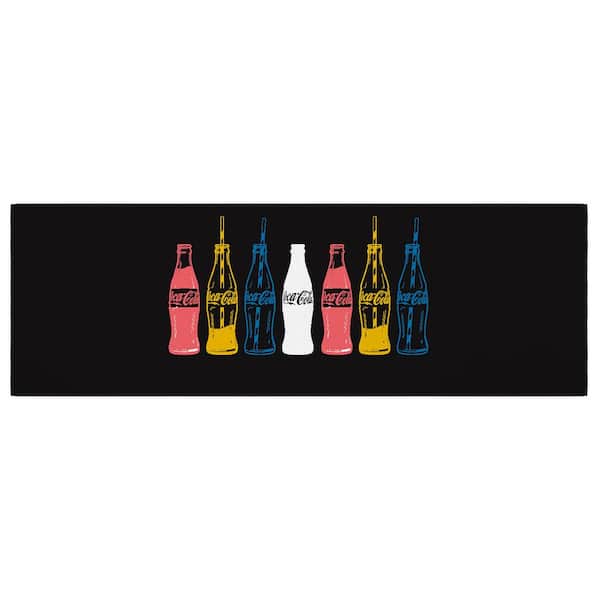 Ottomanson Multi/Black 2 ft. x 5 ft. For Man Cave Bedroom Kitchen Coca-Cola Multi Bottles Non-Slip Runner Rug