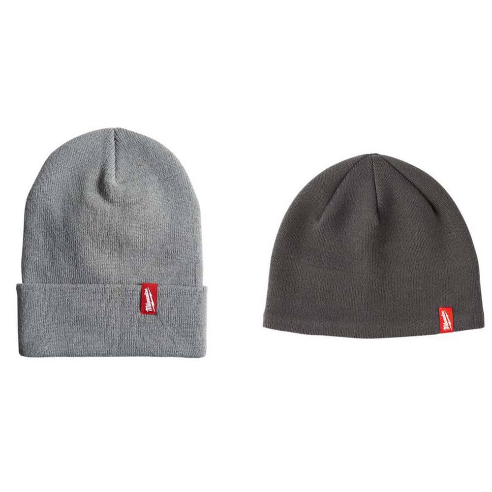 Milwaukee Men's Gray Acrylic Cuffed Beanie Hat and Men's Gray Fleece Lined  Knit Hat Liner 506G-502G - The Home Depot