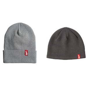 Men's Gray Acrylic Cuffed Beanie Hat and Men's Gray Fleece Lined Knit Hat Liner