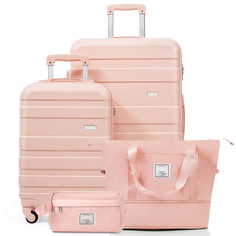 4-Piece Pink ABS Plastic Hardside Luggage Set with 20 in. Carry-On, 28 in. Checked Suitcase, TSA Lock, Spinner Wheels