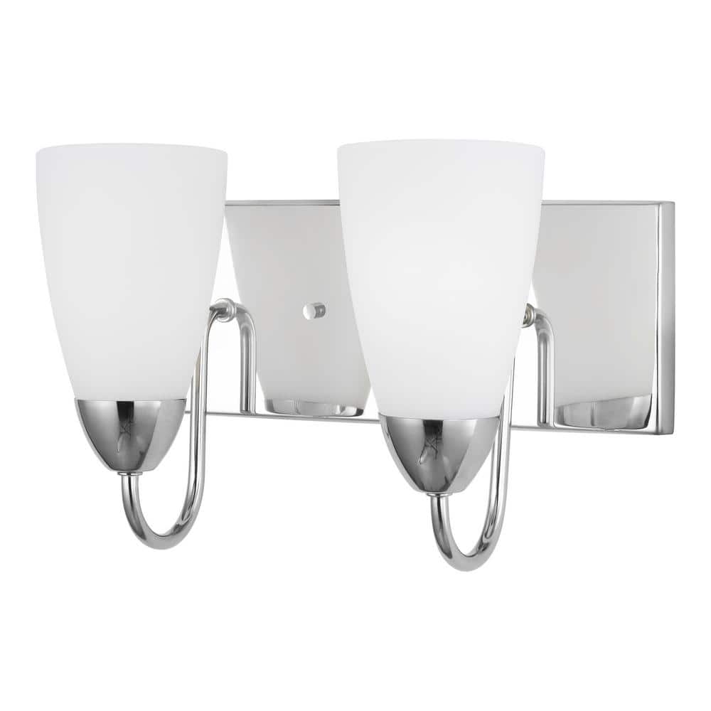Seville 2-Light Chrome Vanity Light with Etched Glass Shade