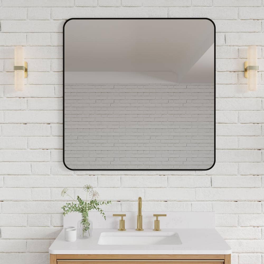 36 in. W x 36 in. H Square Anodized Aluminum Framed Wall Bathroom Vanity Mirror in Matte Black price history on PriceWatchPro
