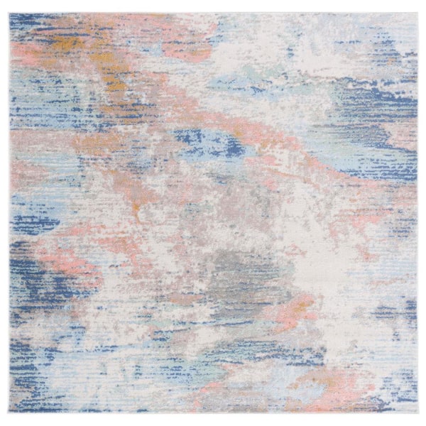 SAFAVIEH Skyler Collection Beige Blue/Pink 7 ft. x 7 ft. Abstract Striped Square Area Rug