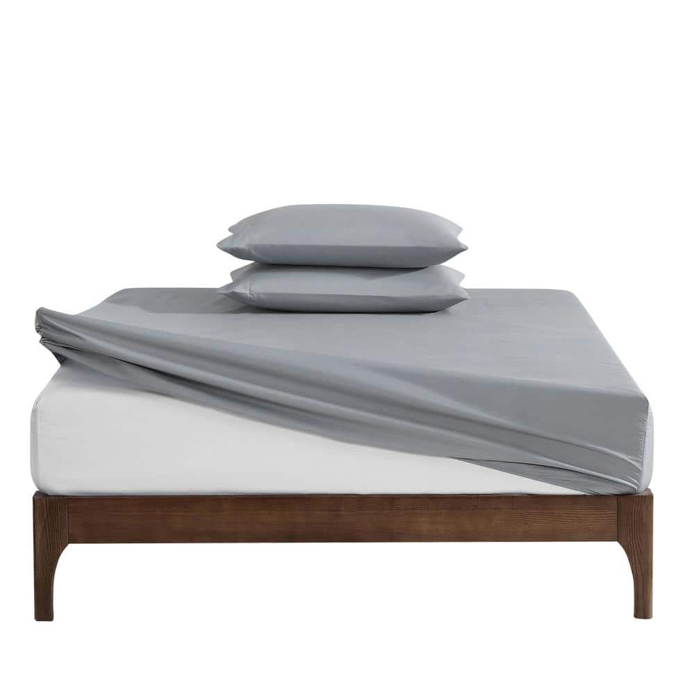 Queen Solid Gray Polyester Microfiber Sheet Set