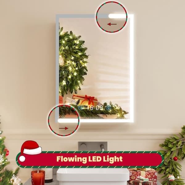 20 in. W x 28 in. H Rectangular Aluminum Dimmable Flowing LED Light Medicine Cabinet with Mirror, Left Hinge