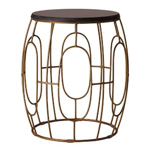 Oto Gold Metal Outdoor Stool/Side Table with Black Granite Top