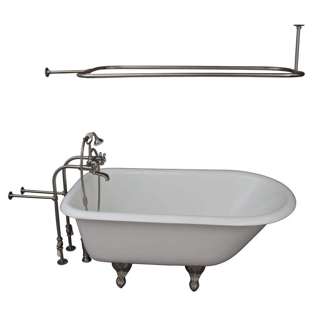 4.5 ft. Cast Iron Ball and Claw Feet Roll Top Tub in White with Brushed Nic