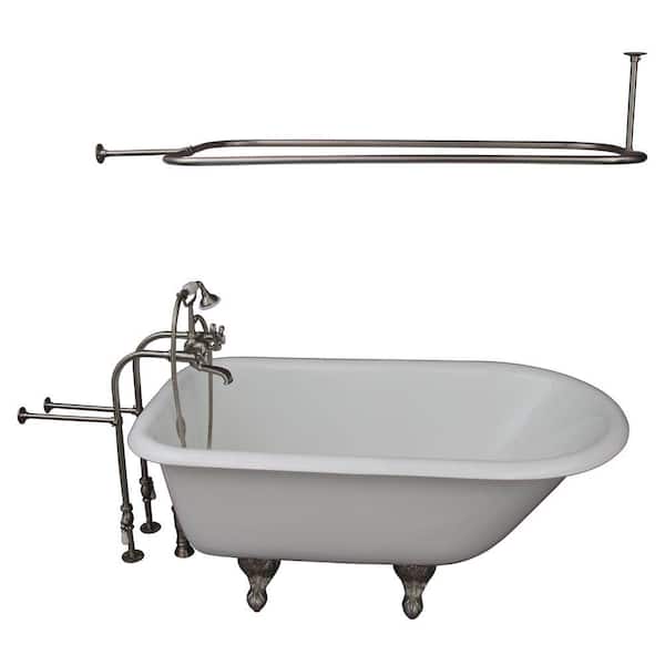 Barclay Products 4.5 ft. Cast Iron Ball and Claw Feet Roll Top Tub in White with Brushed Nickel Accessories