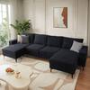 Allwex KIKI 126 in. Square Arm Modern 4-Seat Corduroy Fabric U-Shape Modular Sectional Sofa in Black with Chaise KIKI400