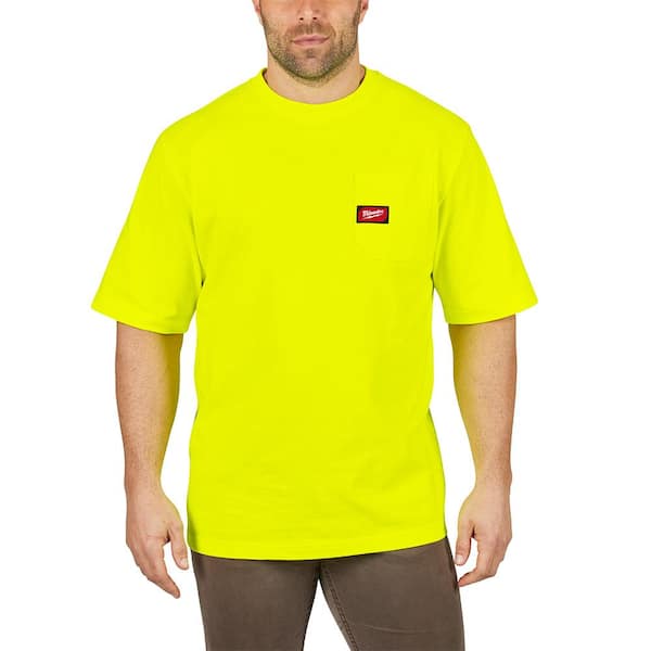 Milwaukee Men's Large Gray and High Visibility Heavy-Duty Cotton/Polyester  Short-Sleeve Pocket T-Shirt (2-Pack) 601G-L-601HV-L - The Home Depot