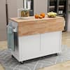 Mint Green Rubber Wood Top 52.2 in. W Kitchen Island on 4-Wheels with Sliding Barn Door and 2-Drawers