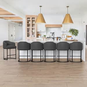 Crystal Charcoal Gray 26in.Counter Height Fabric Upholstered Bar Stool Kitchen Island Stool With Metal Frame Set of 6