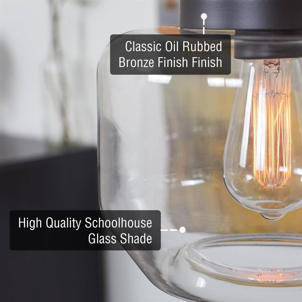 Maia 10" Oil-Rubbed Bronze Farmhouse Pendant with Clear Schoolhouse Glass Shade