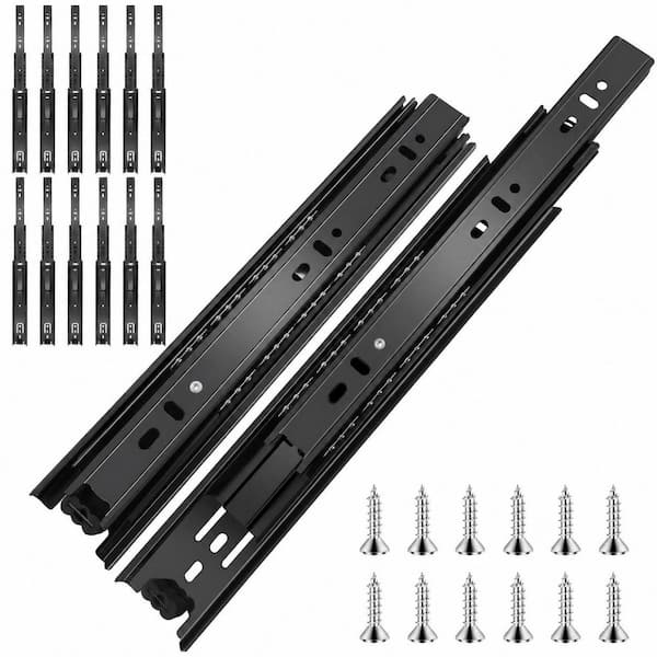 20 in. Black Steel Undermount Soft-Close Heavy Duty Drawer Slides Full Extension 6 Pairs Pack for Cabinets