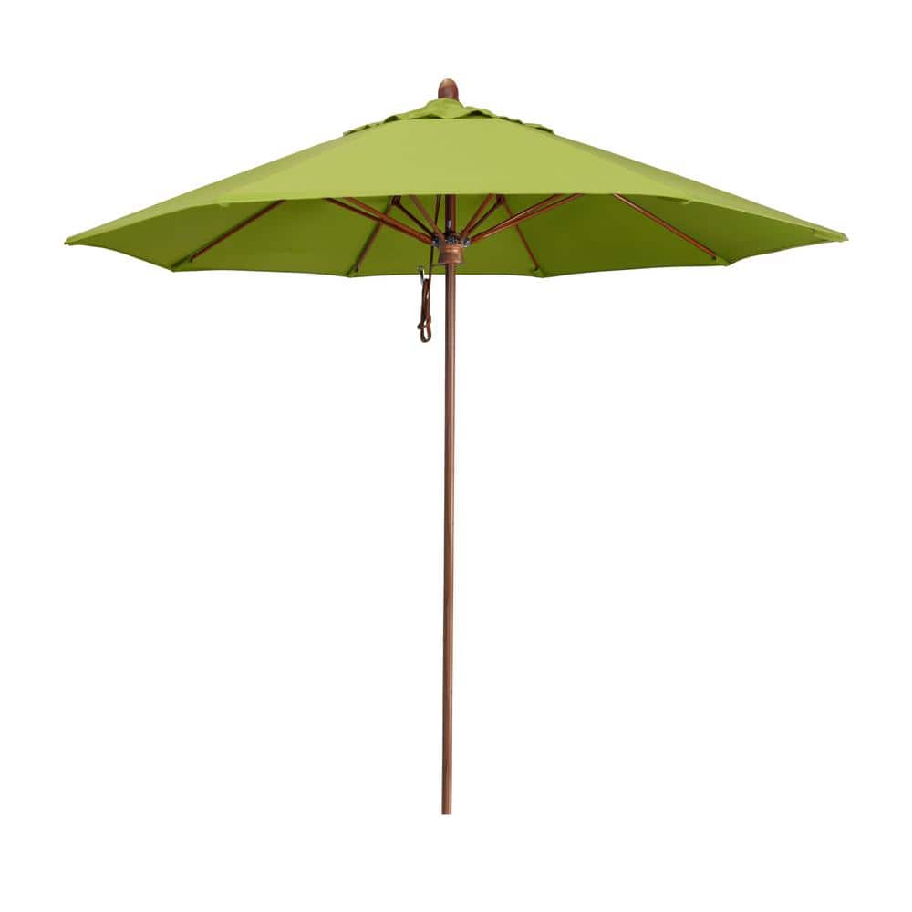 9 ft. Woodgrain Aluminum Commercial Market Patio Umbrella Fiberglass Ribs and Pulley Lift in Macaw Sunbrella price history on PriceWatchPro