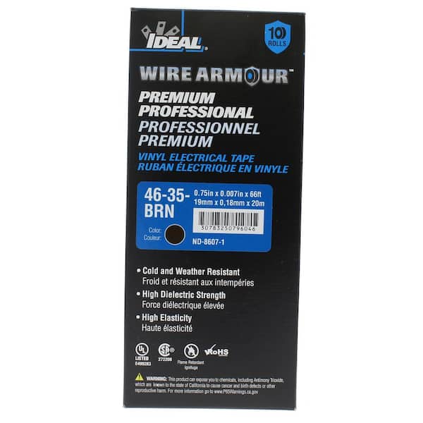 Wire Armour 3/4 in. x 66 ft. Premium Vinyl Tape, Brown (10-Pack)
