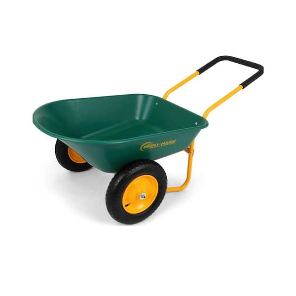 Premium Dual-Wheel Home Utility Yard Wheelbarrow Garden Cart Built-In Stand for Lawn Gardening and Construction 440 lbs.