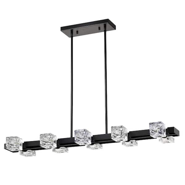 GMGSROM 10-light Black Chandelier Linear Chandelier Crystal Hanging Lighting for Kitchen Island with G9 Bulbs Included