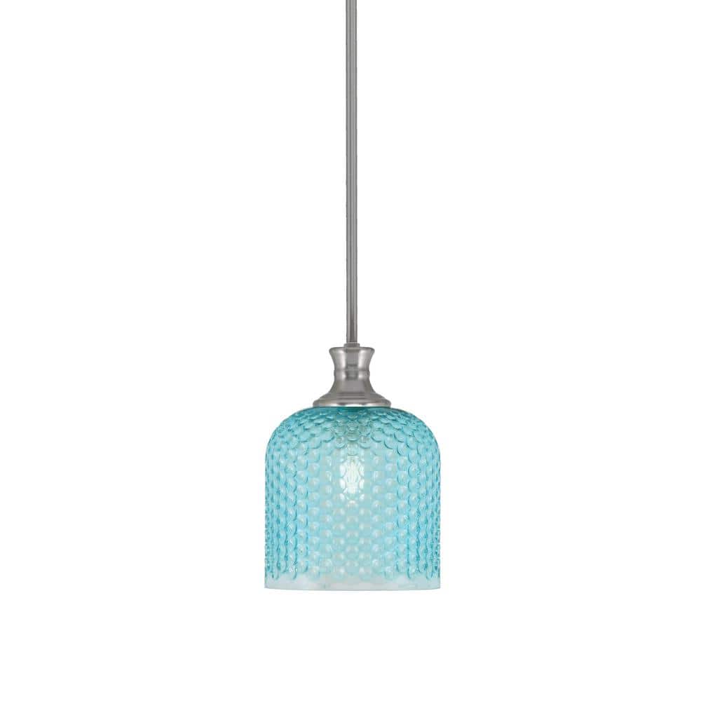 Tyler 60-Watt 1-Light Brushed Nickel Stem Mini Pendant Light with Turquoise
