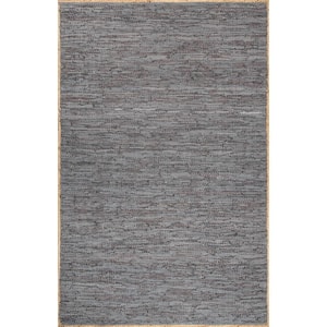 Sabby Hand Woven Leather Gray 3 ft. x 5 ft. Indoor Area Rug