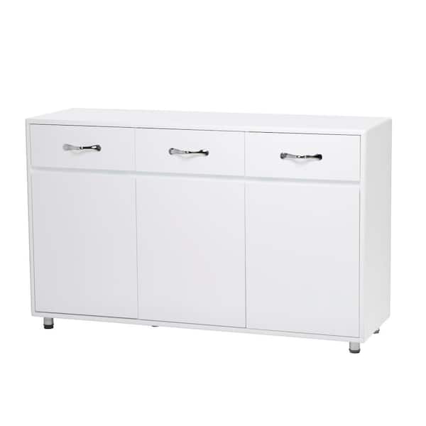 wetiny 52 in. White Rectangle MDF 15 in. 3-Doors Side Table