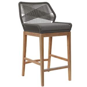 Wellspring Teak Wood Outdoor Bar Stool Patio with Cushion in Gray Graphite