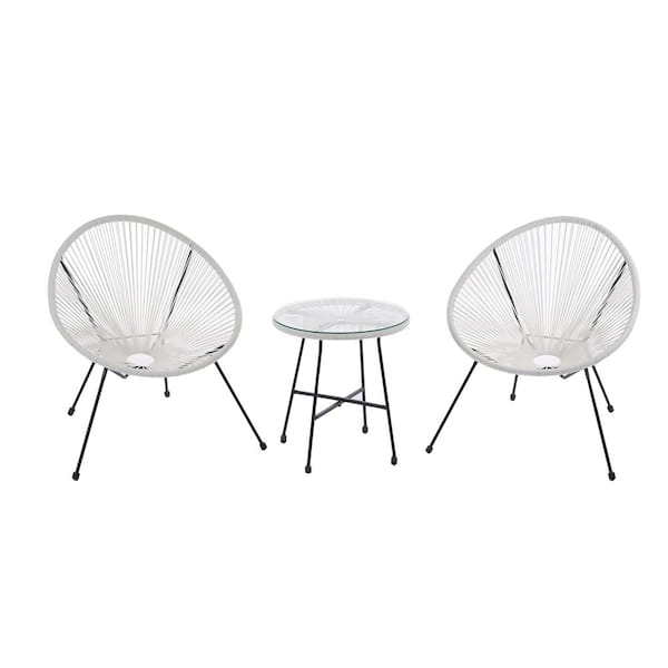 WELLFOR White 3-Piece Wicker Patio Conversation Set Egg Chair Set