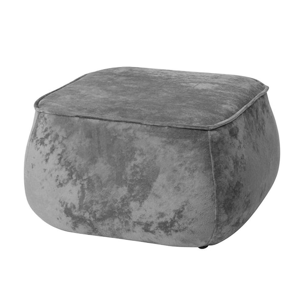 Homy Casa Velvet Grey Living Room Ottoman RONDAE ICECRUSH GREY - The ...