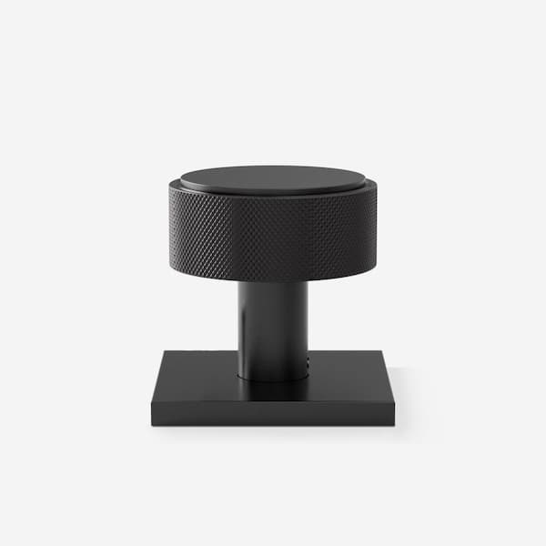 Taylor Matte Black Modern Flat Knurled Interior Dummy Door Knob, Square Plate and Concealed Screws (Double Dummy)