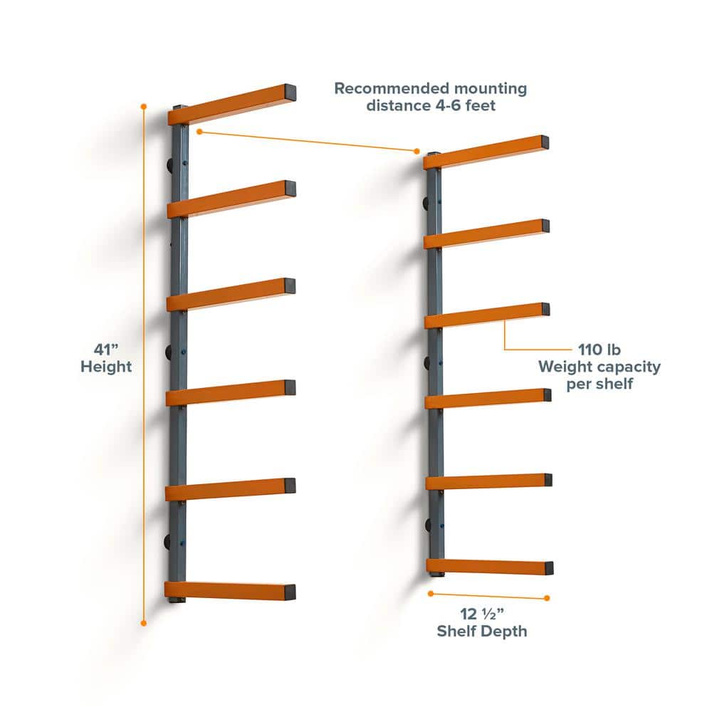Gray Steel 6-Level Wall Mounted Garage Storage Rack