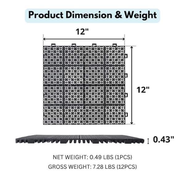 1 ft. x 1 ft. Anti-Slip Plastic Deck Tile in Black (12-Piece), Rosette Pattern